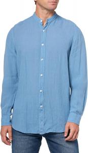 BOSS мужская льняная рубашка с воротником-стойкой на пуговицах, Quartz Blue Fade