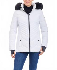 Белая утепленная куртка на молнии с отстегивающимся капюшоном с искусственным мехом London Fog