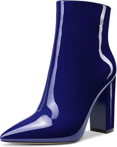 Женские ботильоны Aachcol, короткие ботинки с заостренным носком, на каблуке, на толстом высоком каблуке, с лаковой отделкой и молнией, 10 см, Navy Blue