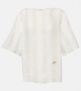 Марка полосатая льняная блузка Mara Loro Piana, Ginseng + White