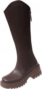 Женские сапоги выше колена, модные, эластичные, с высоким голенью, на массивном каблуке, высокие, длинные, с боковой молнией и толстой подошвой Generic, Coffee