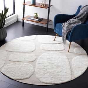 Ковер SAFAVIEH, 183 x 183 см, Manhattan Collection, Ivory & Beige, ручной работы, в стиле модерн середины века, абстрактный, текстурированный, шерстяной, идеален для помещений с высокой проходимостью в гостиной, спальне (MAN550A)