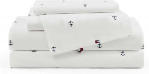 Tommy Hilfiger Комплект постельного белья двуспальный, из свежего и прохладного хлопкового перкаля, с наволочками, сертифицирован Oeko-Tex, цвет Anchor and Flag Blue