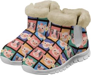 Зимние теплые сапоги chaqlin Cute Pig для женщин, плоская подошва, противоскользящие, устойчивые к холоду, легкие, с флисовой подкладкой и плюшевым мехом, удобные, повседневные, для улицы, Splicing Together Cartoon Pig