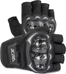 Мотоциклетные перчатки без пальцев, летние мужские мотоциклетные перчатки без пальцев, дышащие, нескользящие, с мягкой подкладкой, противоударные, для велосипедов и горных велосипедов с сенсорным экраном MOTOCENTRIC, Black