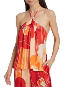 Атласный топ-халтер с цветочным принтом Eunice Ramy Brook, цвет Flame Amore
