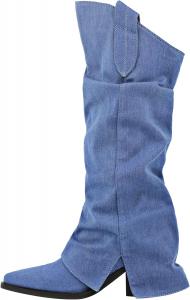 Женские сапоги Yolkomo Cowboy Cowgirl, джинсовые сапоги до колена, Denim