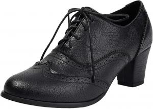 Женские оксфорды с винтажными массивными каблуками, туфли-оксфорды на толстом каблуке, викторианские ведьмовские туфли, женские шнурованные рабочие офисные туфли-оксфорды, удобные туфли на каблуке с круглым носком для вечеринки и платья Generic, Black