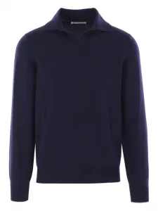 Кашемировый свитер с воротником поло Brunello Cucinelli, синий