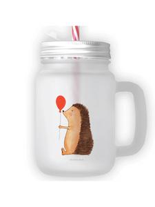 Стакан для питья в банке Мейсона с рисунком ежика и воздушного шара (что неудивительно), прозрачный. Mr. & Mrs. Panda