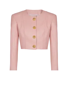 Укороченный жакет из овечьей кожи Balmain, розовый
