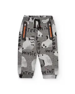 Брюки-джоггеры для мальчика серого цвета с принтом белых медведей Tuc tuc