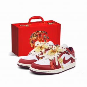 Jordan Баскетбольные кроссовки Air 1 с амортизацией, противоскользящие и износостойкие, низкие, винтажные, женские, красные, белые