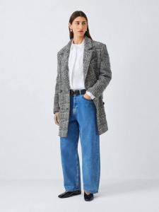 Приталенное шерстяное пальто на пуговицах John Lewis, Check