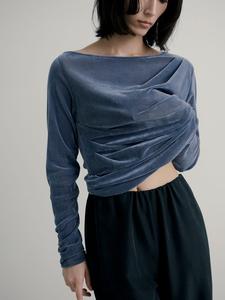 Топ на одно плечо из драпированного бархатистого тюля Miesrohe, цвет Blu[086]