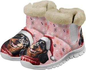 Женские зимние ботинки chaqlin с принтом собаки, низкий ходовой каблук, утепленные, повседневные уличные, противоскользящие, легкие, с мягкой флисовой подкладкой, Xmas Snowflake Dachshund Dog
