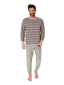 NORMANN Пижама с длинными рукавами и махровыми манжетами серого меланжевого цвета