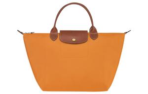 Сумка-пельмень из холста с кожаными вставками, средний размер, женская, saffron LONGCHAMP, Saffron