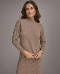 Женский кашемировый свитер с высоким воротником и золотистой контрастной отделкой Donna Karan New York, Taupe Heather