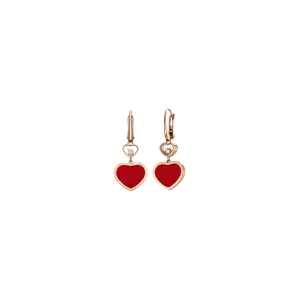 Серьги happy hearts из этичного розового золота с бриллиантами и красными камнями Chopard