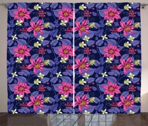 Шторы ABAKUHAUS Floral Rustic Curtain, Tropicana Orchid Hawaii, универсальные ленточные шторы для гостиной с петлями и крючками, 280 x 245 см, цвет: фиолетовый, пурпурный, индиго Abakuhaus
