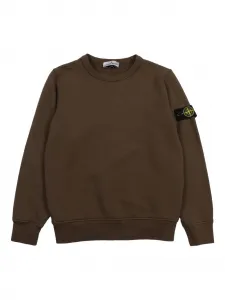Хлопковый свитшот с нашивкой-компасом Stone Island Junior, коричневый