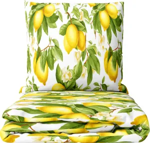 Комплект постельного белья из хлопкового перкаля, 4 предмета, 155x220 см, мотив Средиземноморский лимон, белый, желтый, зеленый, на молнии
