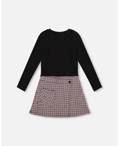 Двухслойное платье для девочки, черное с узором гусиная лапка - для малышек/детей Deux par Deux, Black & houndstooth