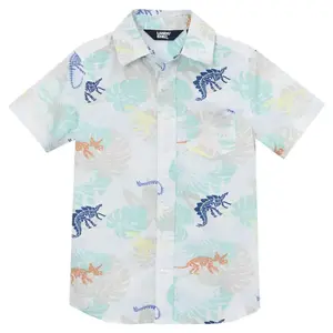 Рубашка из поплина с коротким рукавом для мальчиков 2–20 лет Lands' End, цвет dino adventure