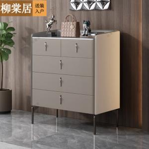 Liutangju Комод 80 см для спальни из массива дерева с шпоном, 5 ящиков, современный минимализм, цвет теплый серый + белый