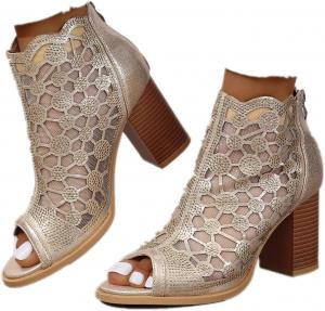 Женские сандалии с открытым носком и широким каблуком, удобные босоножки на массивном каблуке, сзади на молнии, сексуальные сетчатые ботильоны, нарядные сандалии Generic, Gold