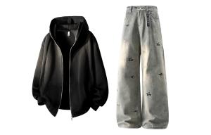 Повседневный худи Unisex Casual Sportswear X1617, черный top+синий pants