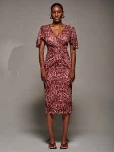 Платье с рукавами-крылышками и анималистичным принтом из сетки Jolie Moi, Pink