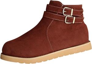 Женские зимние замшевые ботильоны на плоской подошве, короткие сапожки одного цвета, удобные для ходьбы, с противоскользящей подошвой, с заостренным носком Generic, Brown