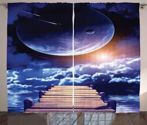 Штора ABAKUHAUS Space Rustic, Meteorite Dock Sun, универсальная ленточная штора для гостиной с петлями и крючками, 280 x 175 см, цвет: оранжевый, индигово-коричневый Abakuhaus