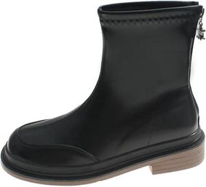 Женские короткие ботинки Yiozoi на осень и зиму, повседневные туфли на плоской подошве, кожаные ботинки с круглым носком, износоустойчивые с молнией, рабочие ботинки до щиколотки, Black