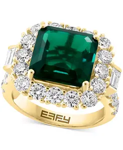 Кольцо Effy с выращенным в лаборатории изумрудом (4-7/8 карата) и выращенным в лаборатории бриллиантом (2-3/8 карата) из 14-каратного золота Effy Collection, emerald