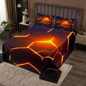 Erosebridal Комплект постельного белья Honeycomb для детей с геометрическим узором в черно-золотых тонах, Multi 2