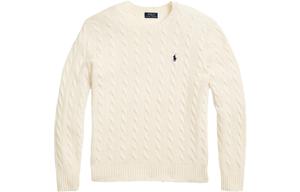 Пуловер с кабельной вязкой и вышивкой пони Polo Ralph Lauren, кремовый
