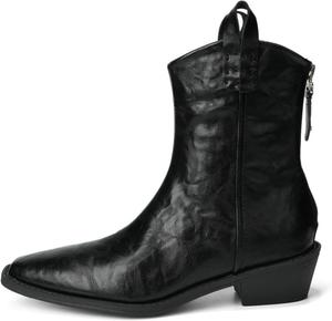 Женские западные ботильоны на массивном каблуке, заостренный носок, V-образный вырез, винтажные ковбойские ботинки для осенне-зимней моды Azttoztto, Black No Fleece