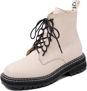Женские ботинки Niiyyjj в британском стиле, из натуральной кожи с плотным флисовым утеплителем, короткие ботинки на шнуровке, мотоциклетные, Beige Fleece