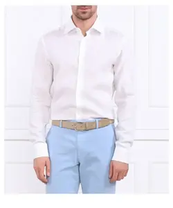 Льняная рубашка h-hank-kent-c1-214 Slim fit Boss, белый