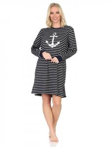 Ночная рубашка из махровой ткани с длинными рукавами и манжетами в морском стиле, цвет темно-синий. NORMANN