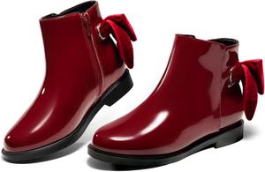 Детские ботильоны Coutgo для девочек с бантиком, массивным низким каблуком и боковой молнией, модная обувь на осень, Wine Red