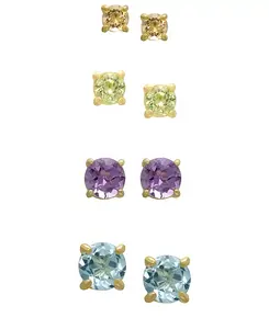 Серьги-Гвоздики из 4 пар с аметистом, голубым топазом, цитрином и перидотом из 14-каратного золота на стерлинговом серебре Macy'S, multi-color