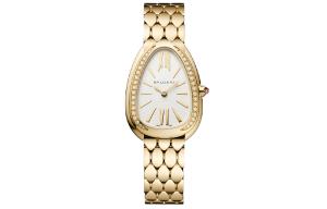 Серпенти Коллекция Наручные часы Кварцевый механизм Ремешок из 18-каратного золота 33 мм Белый циферблат Женские часы BVLGARI