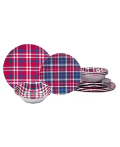 Набор столовых приборов из меламина в патриотическую клетку, 12 предметов, на 4 персоны Certified International, red