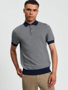 Двухцветная текстурированная хлопковая поло Ben Sherman, Dark Navy/White