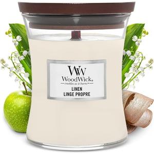 Свеча в льняной банке среднего размера, белая Woodwick