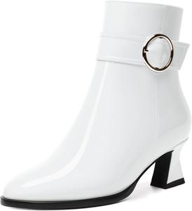 Женские сапоги MODENCOCO, ремешок на щиколотке, молния, круглый носок с пряжкой, модные, массивные, низкий каблук, выше щиколотки, 5,1 см, Weiss/Opulenter Garten